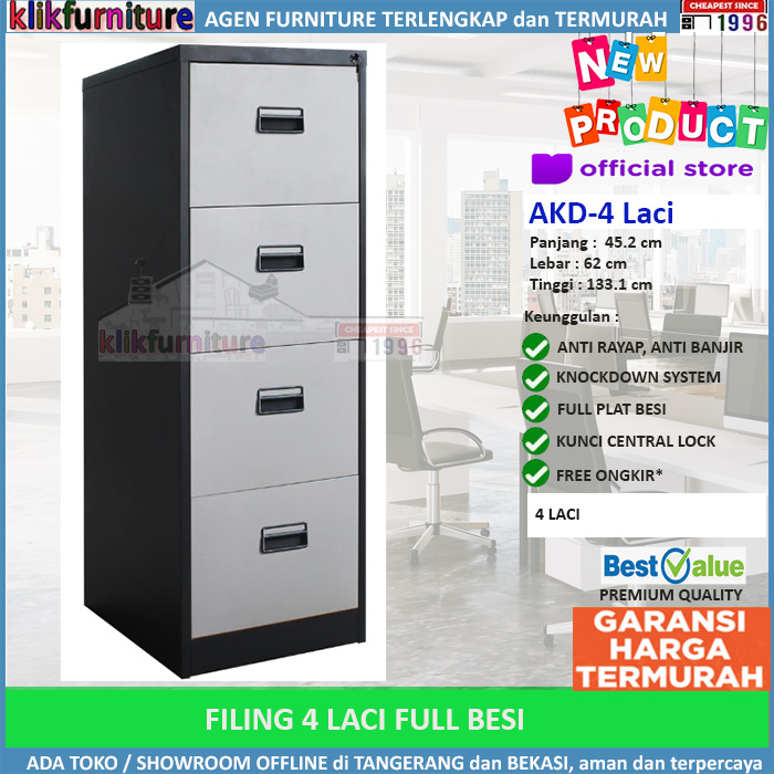 Filing cabinet lemari arsip 4 pintu 4 susun besi AKD4