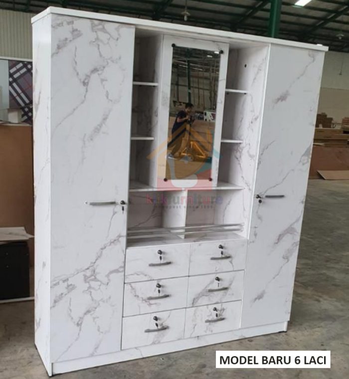 Lemari Pakaian Baju 4 Pintu + Cermin Full Putih LP4P Klikfurniture