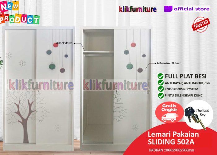 Lemari Pakaian 2 Pintu Besi SLIDING Anti Rayap Anti Banjir SLD 502A