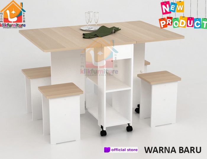 ALLISON DT120 PRODESIGN Meja Makan Kayu Lipat Roda