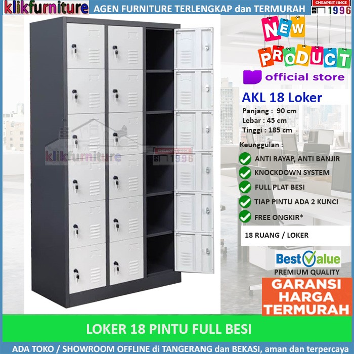 Lemari Loker Locker Cabinet 18 Pintu Full Besi AKL 18 90cm