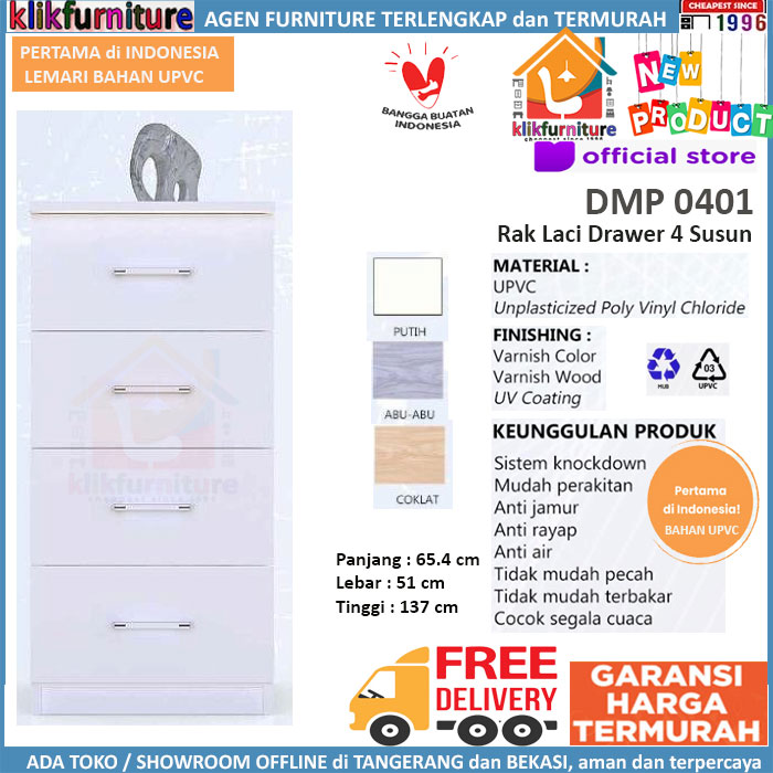 BARU Bahan UPVC Rak Serbaguna 4 Susun / Laci Drawer DMP 0401