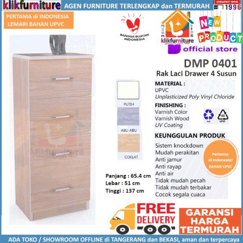 BARU Bahan UPVC Rak Serbaguna 4 Susun / Laci Drawer DMP 0401