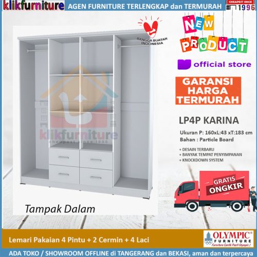 Lemari Pakaian 4 Pintu Minimalis Putih LP4P KARIN Olympic