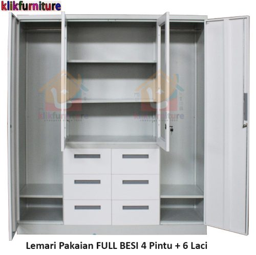 Lemari Pakaian Besi 4 Pintu + 6 Laci Anti Rayap Anti Banjir PARIS 409