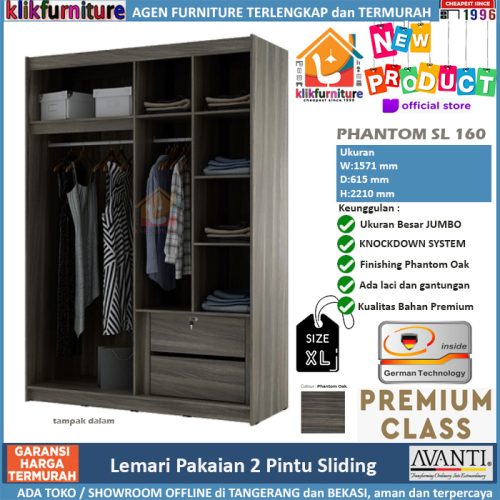 PREMIUM Lemari Pakaian Sliding Jumbo + Cermin PHANTOM SL 160