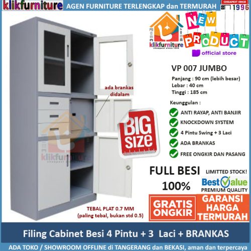 Filing Cabinet Besi Lemari Arsip Kantor 4 Pintu 3 Laci VP 007