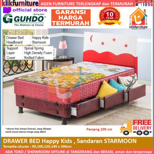Drawer Bed Laci Happy Kids Sandaran Starmoon Guhdo Springbed