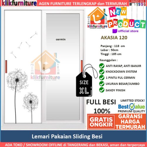 Lemari Pakaian Besi Sliding Anti Air Rayap Jamur AKASIA 120