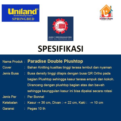 spesifikasi springbed uniland paradise