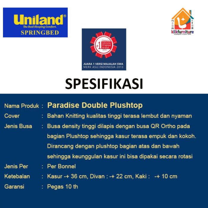 spesifikasi springbed uniland paradise