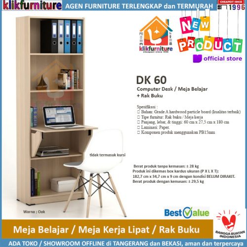 Meja Belajar / Meja Kerja Lipat / Rak Lemari Buku DK 60