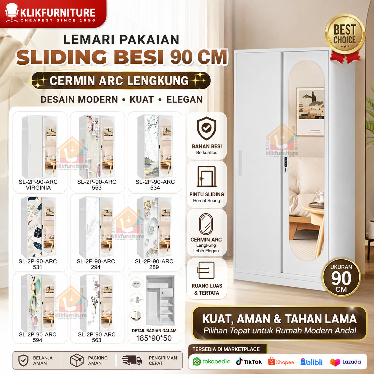 Lemari Pakaian 2 Pintu Sliding MOTIF 90 cmB
