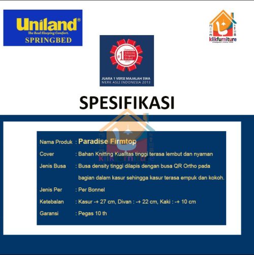 keterangan paradise firm top uniland springbed