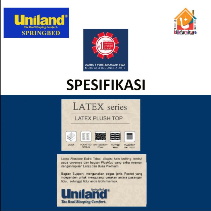 Kasur / Matras Latex Pocket Plushtop Grey Uniland Springbed
