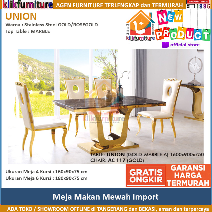 Meja Makan Import Marble UNION Stainless Gold/Rosegold AC 117 Aveda