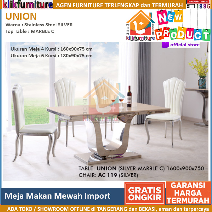 Meja Makan Import UNION MARBLE C Stainless Silver AC 119 Aveda