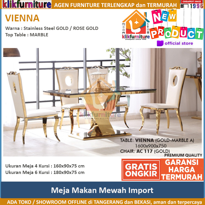 Meja Makan Import Marble VIENNA Stainless Gold/Rosegold AC 117 Aveda