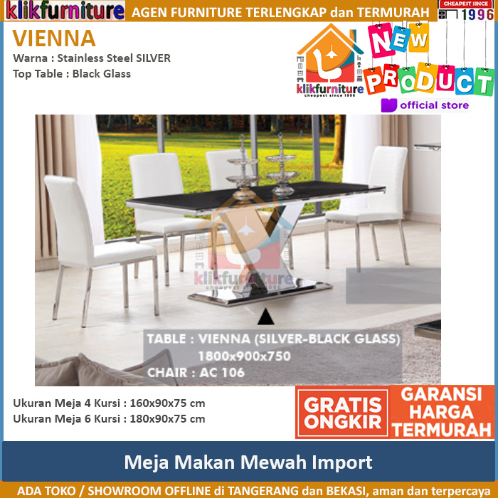 Meja Makan Import Glass VIENNA Stainless Silver AC 106 Aveda