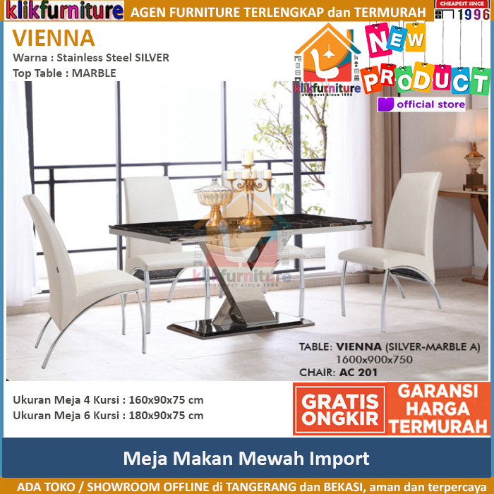 Meja Makan Import Marble VIENNA Stainless Silver AC 201 Aveda