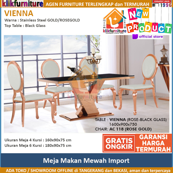 Meja Makan Import Glass VIENNA Stainless Gold/Rosegold AC 118 Aveda