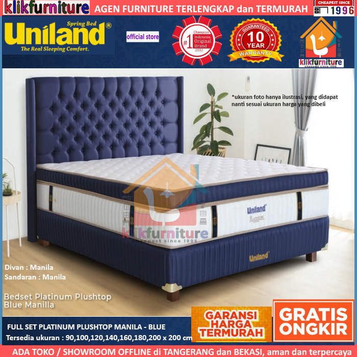 Bed Set PLATINUM Plushtop Manila Uniland Springbed - Megan Blue