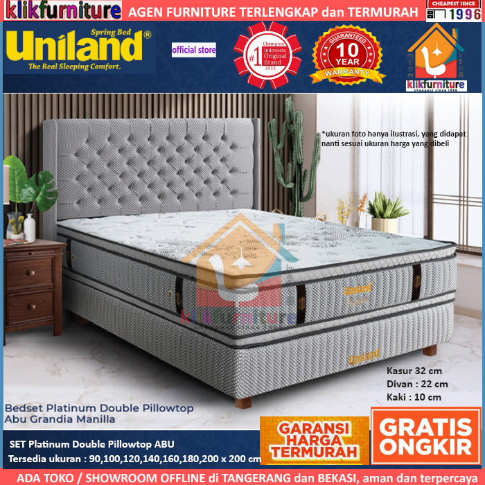 Bed Set Platinum Double Pillowtop Uniland Springbed - Grandia Abu