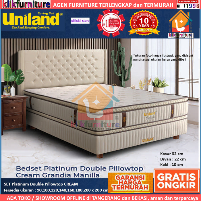 Bed Set Platinum Double Pillowtop Uniland Springbed - Cream Grandia