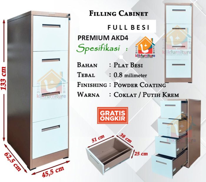 Filing Cabinet Besi 4 Susun 4 Laci FC 04 Coklat Premium