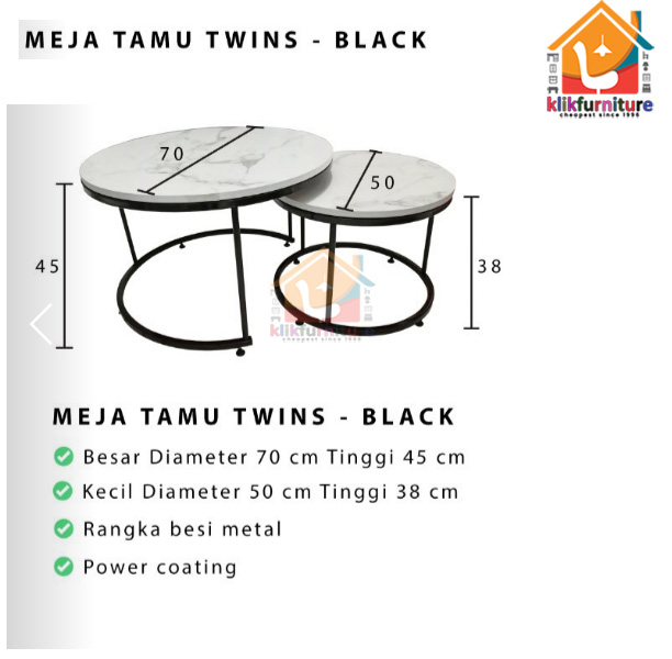 Coffee Table Bulat Meja Tamu Scandinavian Minimalis Modern CT TWINS