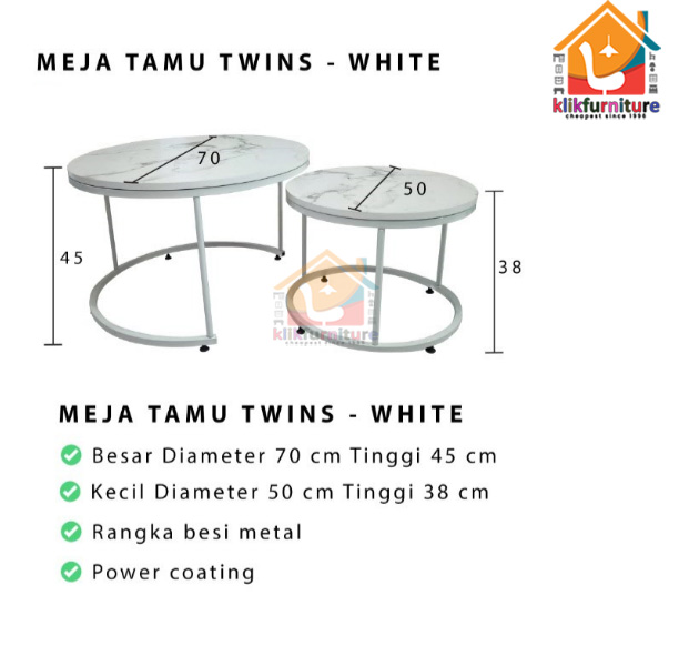 Coffee Table Bulat Meja Tamu Scandinavian Minimalis Modern CT TWINS