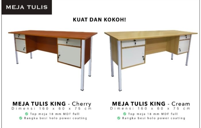 Meja Tulis / Meja Kantor / Meja Kerja 1 BIRO Kaki Besi KING