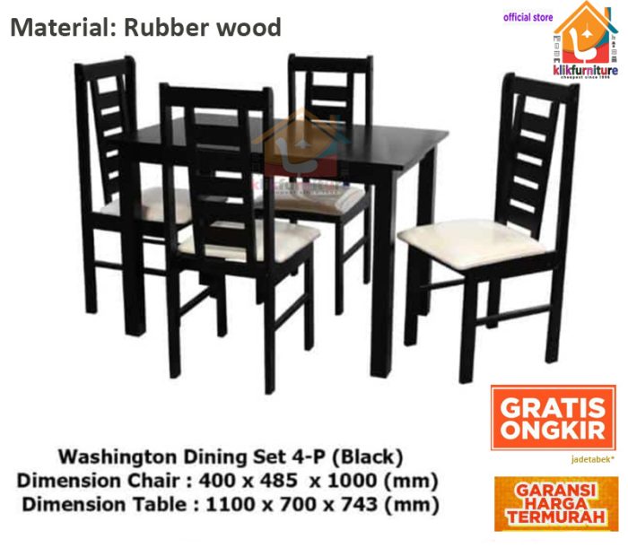 Set Meja Makan + 4 Kursi Kayu Rubberwood WASHINGTON