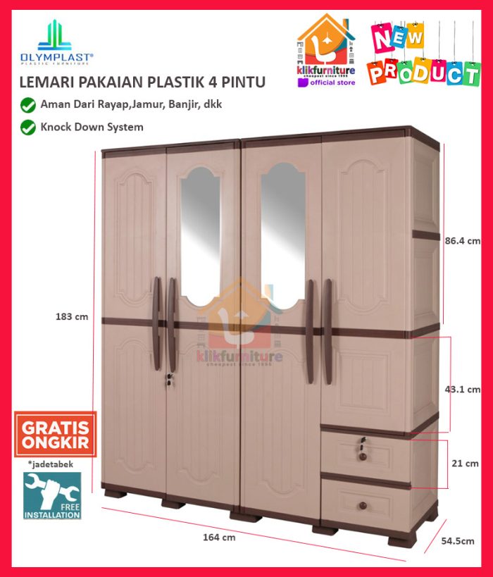 Lemari Pakaian Plastik 4 Pintu Olymplast OTC 4P Wood