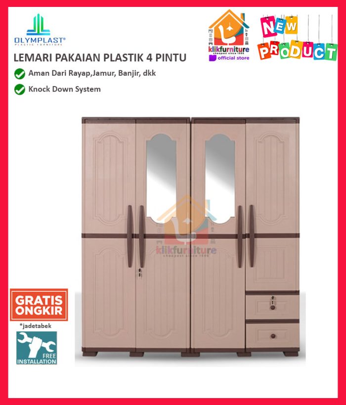 Lemari Pakaian Plastik 4 Pintu Olymplast OTC 4P Wood