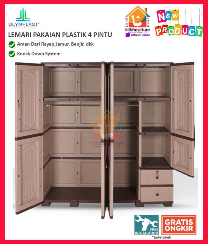 Lemari Pakaian Plastik 4 Pintu Olymplast OTC 4P Wood