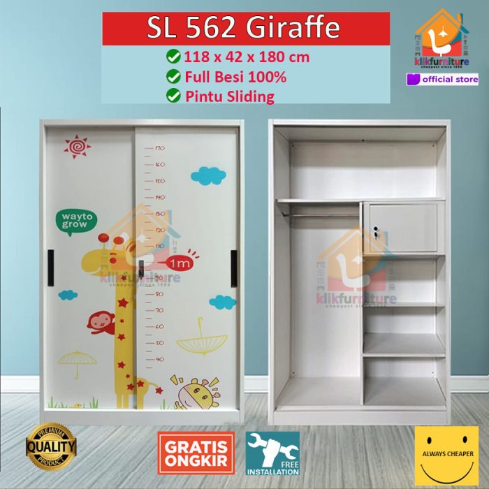 Lemari Pakaian Besi Motif Anak Anak Sliding Door SL562 / SL572