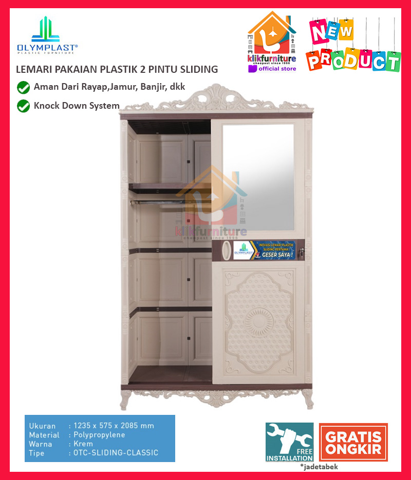 Lemari Pakaian Plastik 2 Pintu Sliding Olymplast OTC Sliding Classic