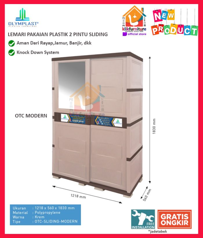 Lemari Pakaian Plastik 2 Pintu Sliding Olymplast OTC Sliding Modern