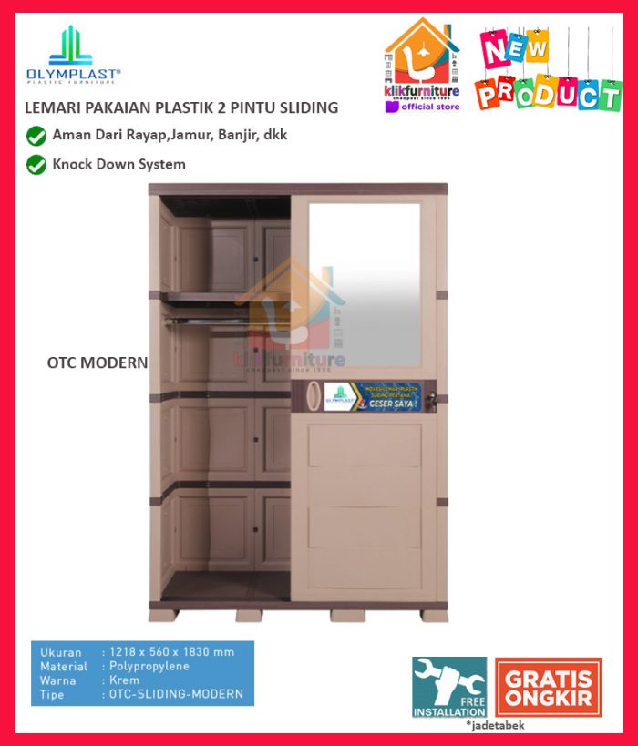 Lemari Pakaian Plastik 2 Pintu Sliding Olymplast OTC Sliding Modern