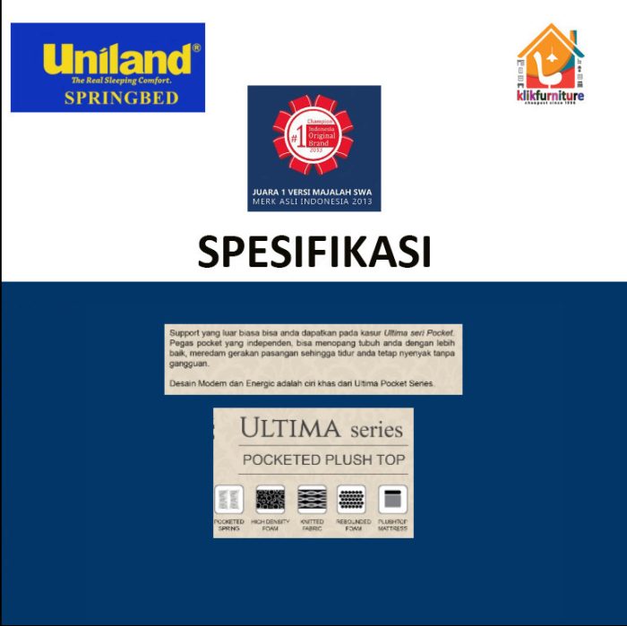 Kasur / Matras Ultima Pocket Plushtop Grey Uniland Springbed