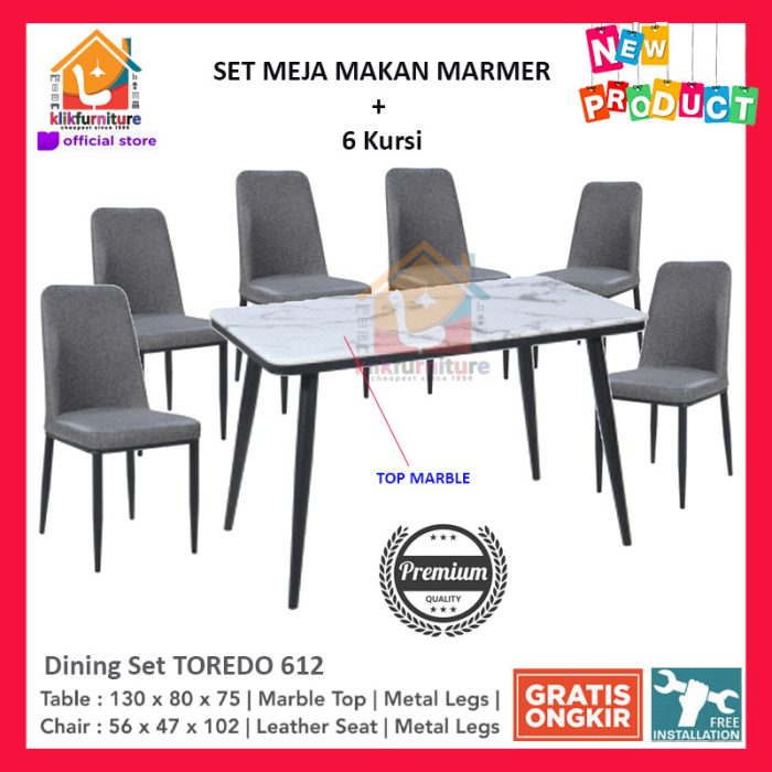 Set Meja Makan Marmer + 6 Kursi TOREDO 612/614