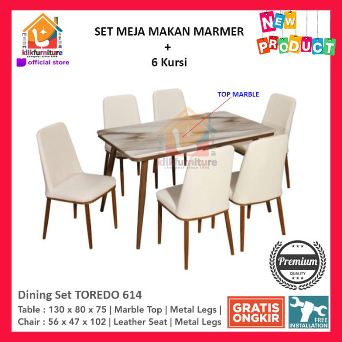 Set Meja Makan Marmer + 6 Kursi TOREDO 612/614