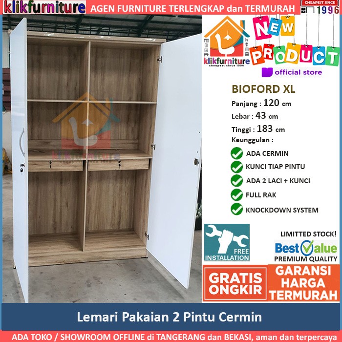 SALE Lemari Pakaian 2 Pintu Putih Jumbo + Cermin BIOFORD XL