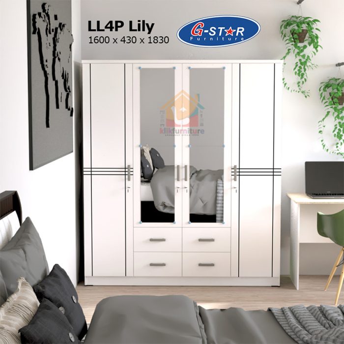 Lemari Pakaian 4 Pintu Minimalis Putih LP4P LILY Olympic