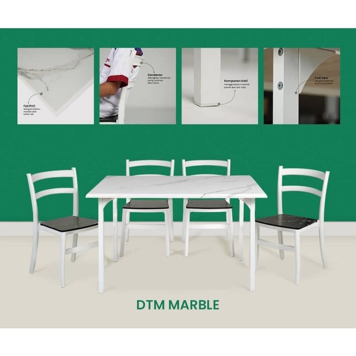 Set Meja Makan + 4 Kursi Dining Set Olympic DTM MARBLE Putih