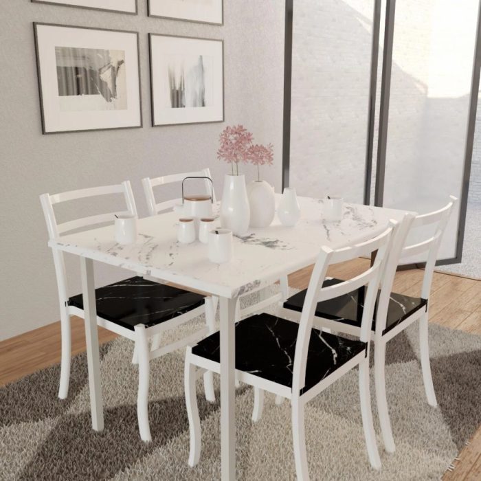 Set Meja Makan + 4 Kursi Dining Set Olympic DTM MARBLE Putih