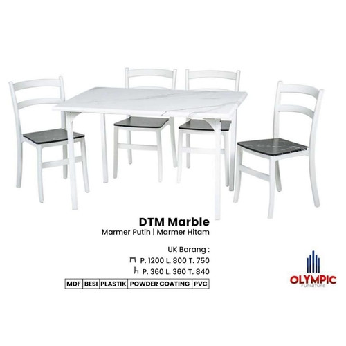 Set Meja Makan + 4 Kursi Dining Set Olympic DTM MARBLE Putih