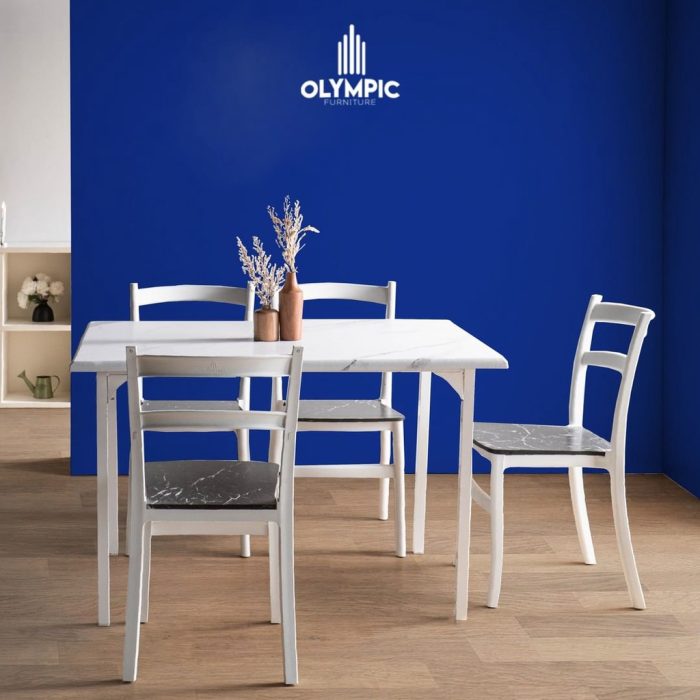 Set Meja Makan + 4 Kursi Dining Set Olympic DTM MARBLE Putih