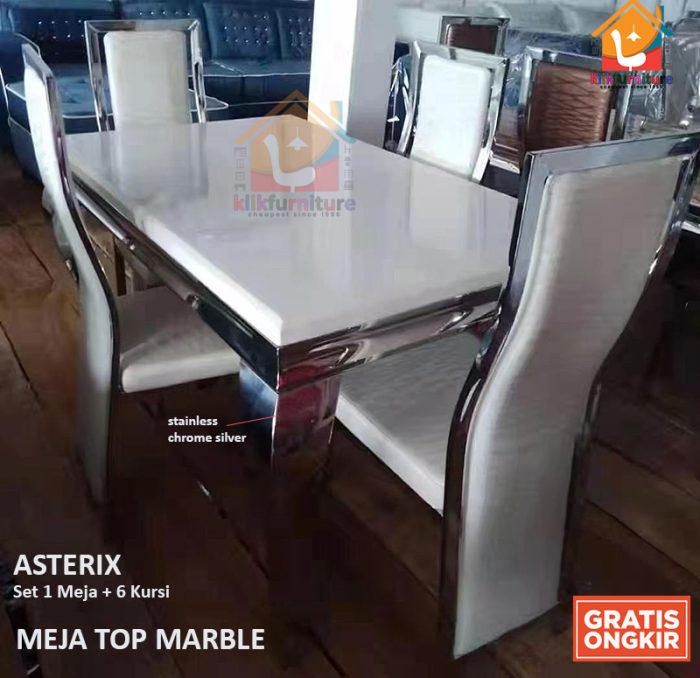 Set Meja Makan Marmer Marble 6 Kursi Import ASTERIX / OBELIX / ROMANIX